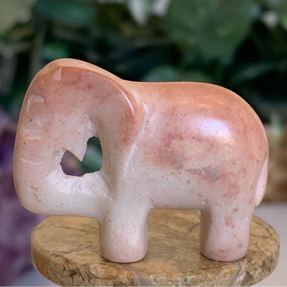 Pink Soapstone Elephant Figurine Hand Carved Zoo Safari Animal Pet Carving 1.75”
